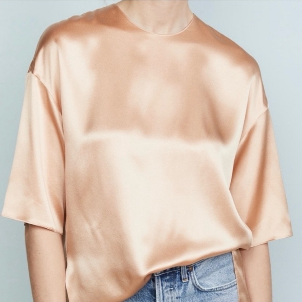 Vince Satin Peach  💯% SILK Crewneck Short Sleeve Tee & MORE Tops